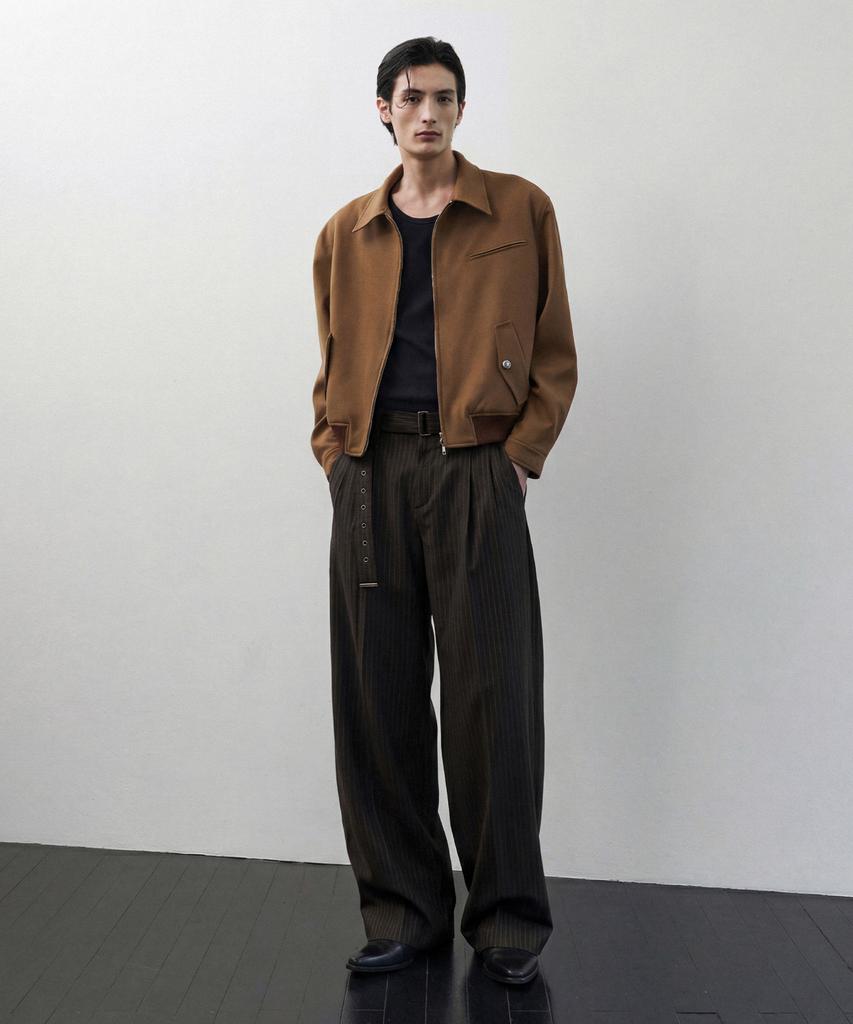 Beulleieo Cannes Striped Belted Slacks [Brown]