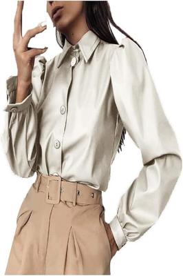 Genuine Lambskin Handmade Stylish Casual Party Women's Shirt White Leather