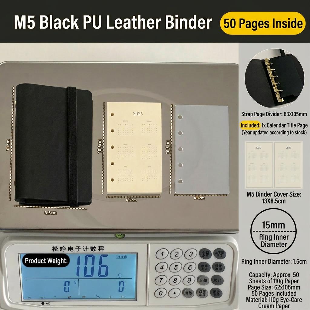Pocket Daily Planner Pu Leather M5 Size Notebook Loose-Leaf Notebook Eye-Friendly Pu Leather Planner For Travel Recording Diy