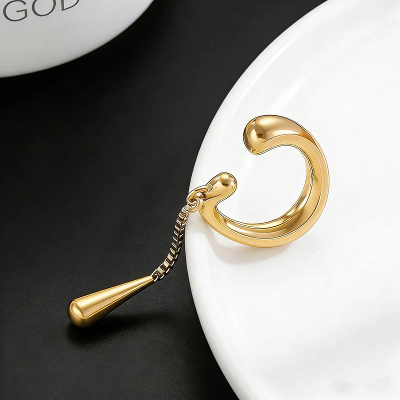 

1Pc Personality Metal Water Drop Chain Ear Cuff for Women Simple Gold Color Without Ear Hole Ear Bone Clip Earrings Punk Zircon