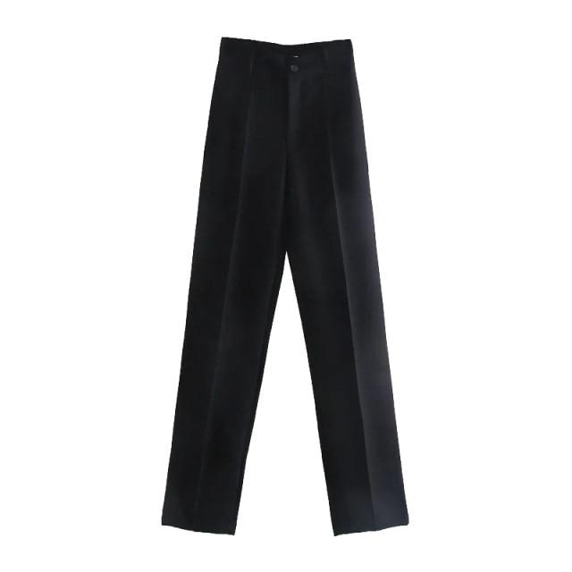 Fashion Women's Pants Office Lady Solid Straight Casual Pants Vintage High Waist Zipper Trousers