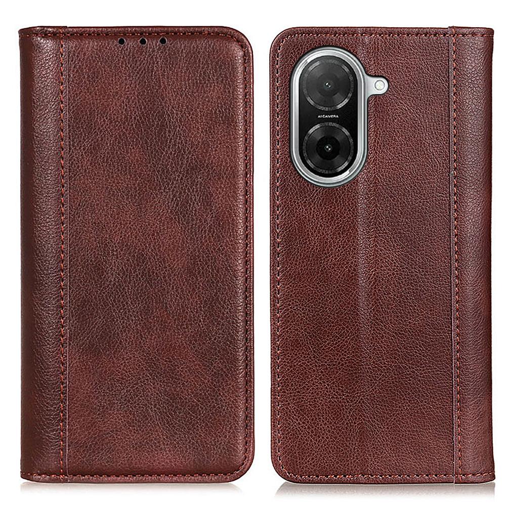 

For Xiaomi Redmi A5 NFC (EU) (173.45mm) Stand Case Split Leather Litchi Texture Wallet Phone Cover Brown