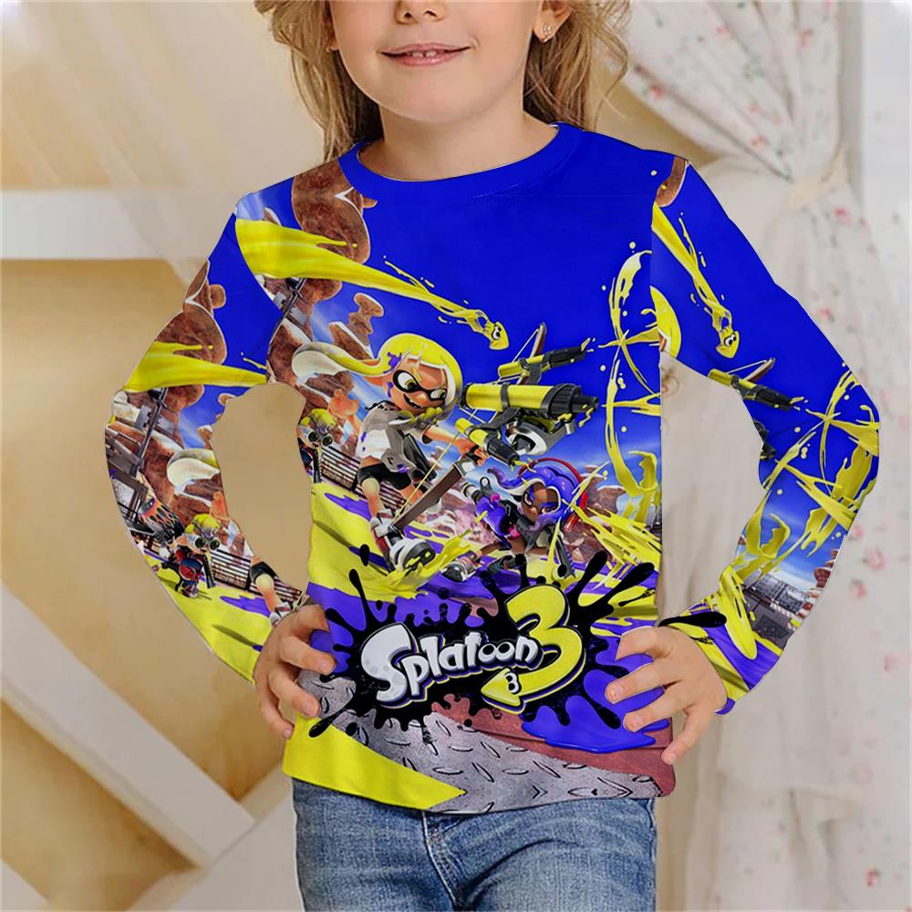 Children's Graffiti Design 3D Digital Printing Girl Fun Fashion Round Neck Long Sleeve T-shirt