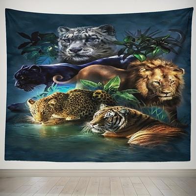 1pc Wildlife Tapestry Leopard Lion Tiger Snow Leopard Black Panther Jungle Animals Wall Hanging Home Decor Art Print
