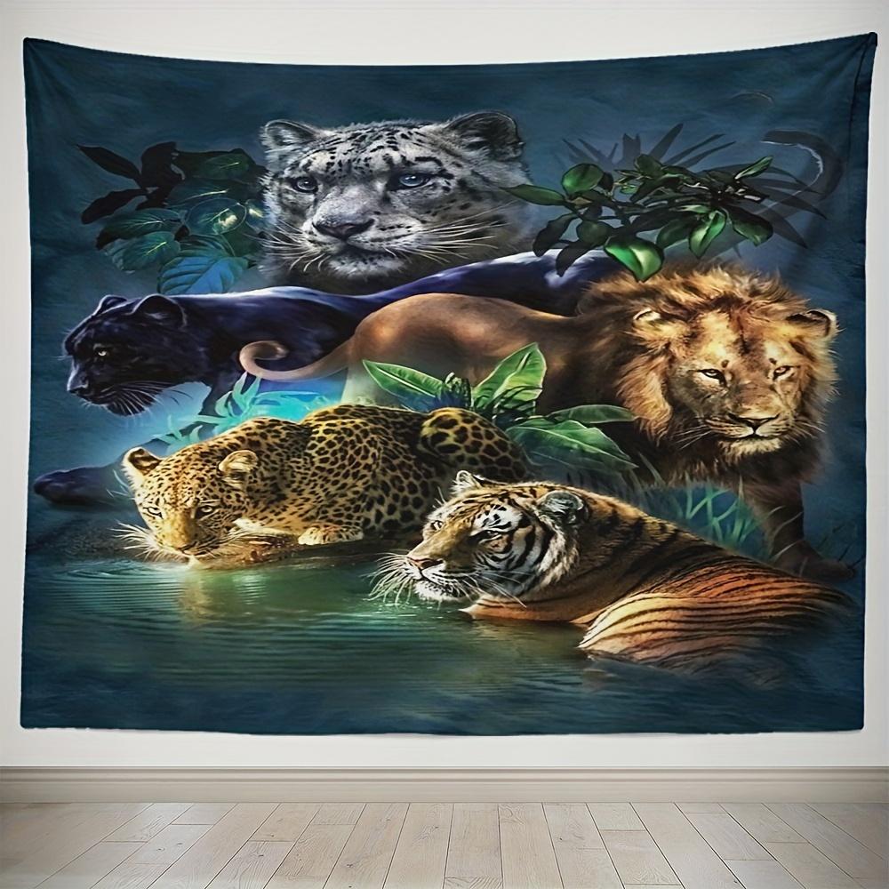 1pc Wildlife Tapestry Leopard Lion Tiger Snow Leopard Black Panther Jungle Animals Wall Hanging Home Decor Art Print