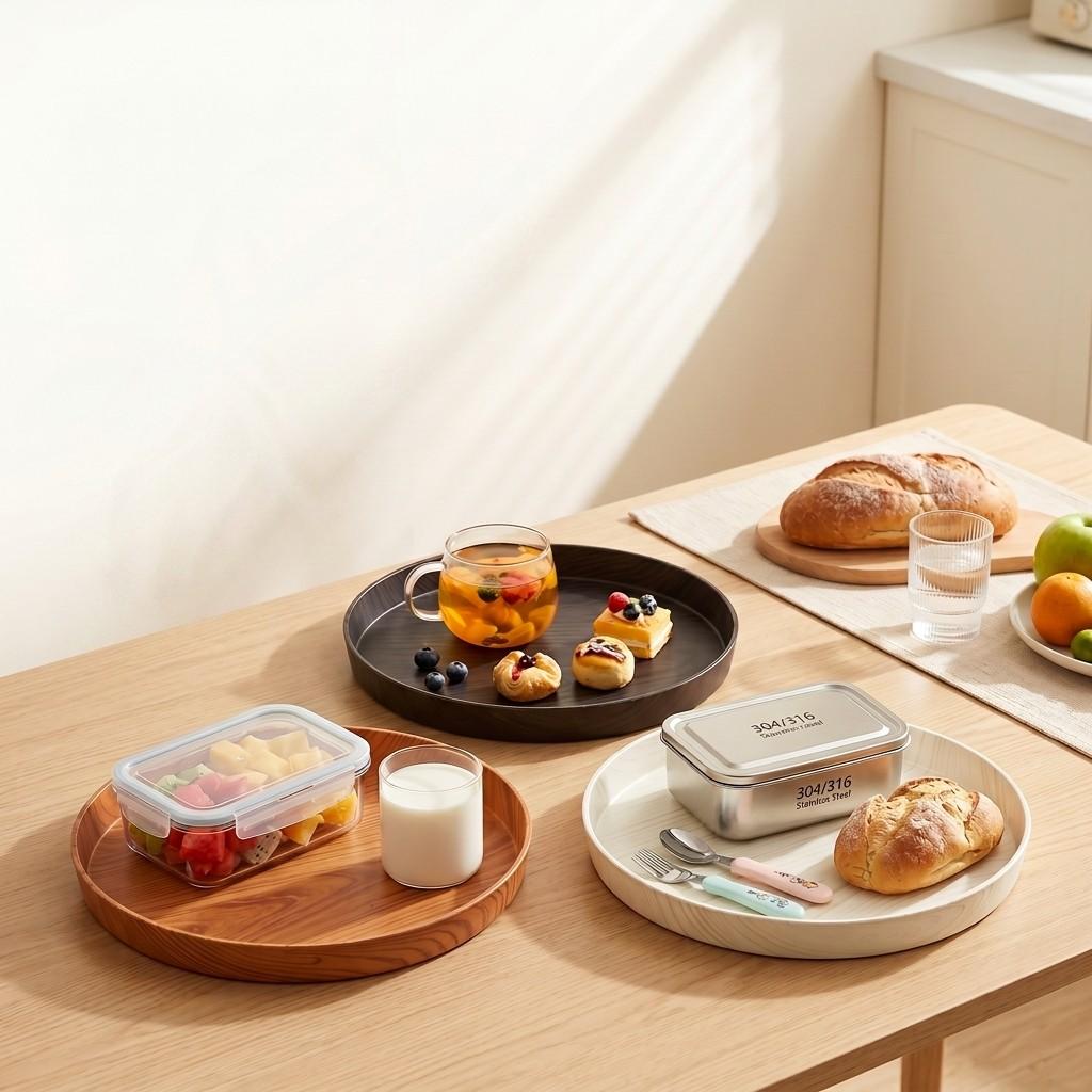 Round Wood Grain Serving Tray Decorative Food Plate Tableware Breakfast Tea Coffee Dessert Platter Stackable Kitchen Dishes