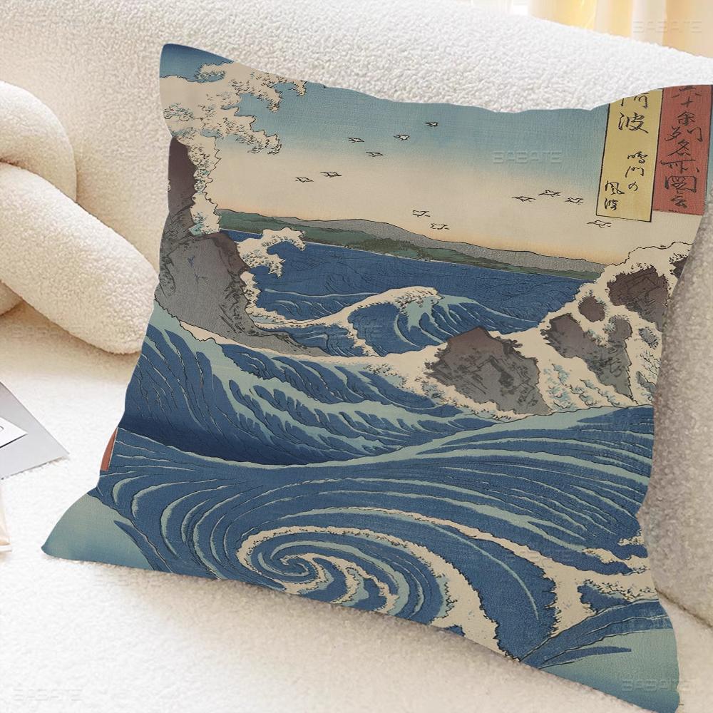 Japanese Landscape Series Office Cushion Pillowcase Car Cushion Cover45X45CM Lumbar Pillowcase Sofa Pillowcover