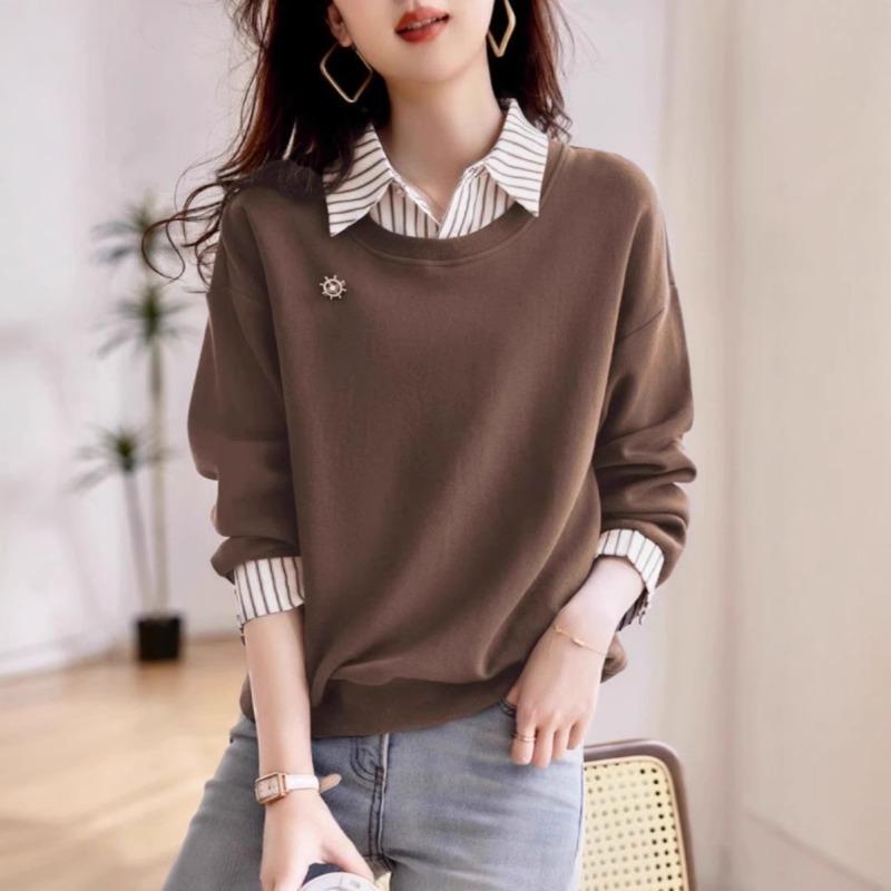 Fashionable Temperament Long Sleeved Hoodie for Women Autumn Casual Slimming Look Fake Two-piece Hoodie for Women Pullovers & Long Sleeves Women’s