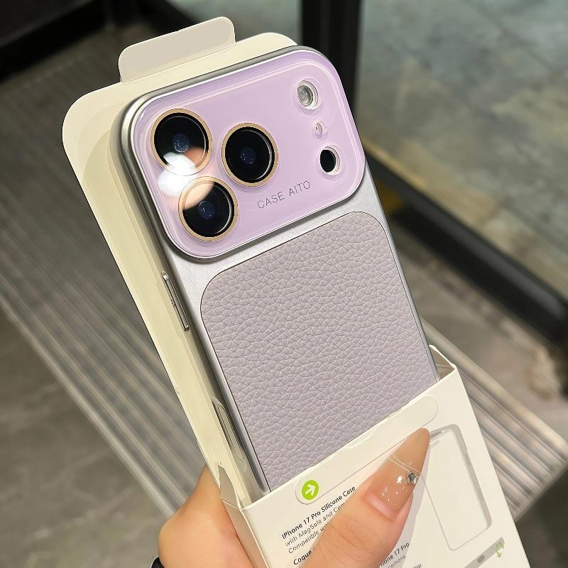 Luxury Lychee Leather Color Case for iPhone 17 16 15 14 13 Pro Max Matte Shockproof Glass Camera Protection Soft Bumper Cover