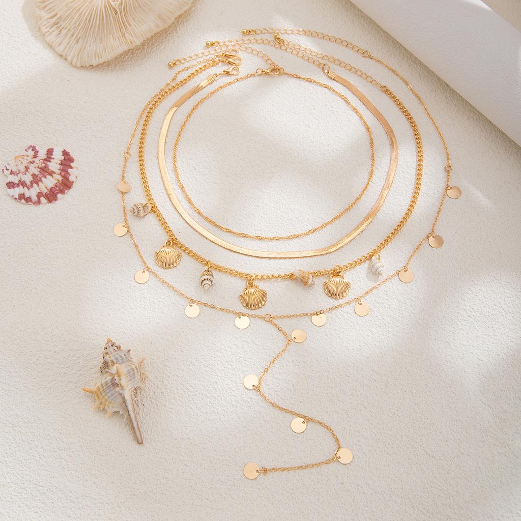 Bohemia Jewelry Gold Color Metal Starfish Conch Pendant Necklace Multi-layer Baroque Imitation Pearl Chain Choker Necklaces for Women