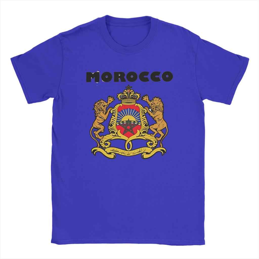 MOROCCO Lion Badge T Shirts for Men 100 Cotton Vintage TShirts Round Collar Tees Short Sleeve Clothing New Arrival