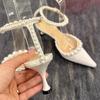 Fashion Pearl Chain Pointed-Toe Stiletto High Heels For Women 2025 Summer New French Elegant One-Shoulder Strd Elegant With A Drawstring