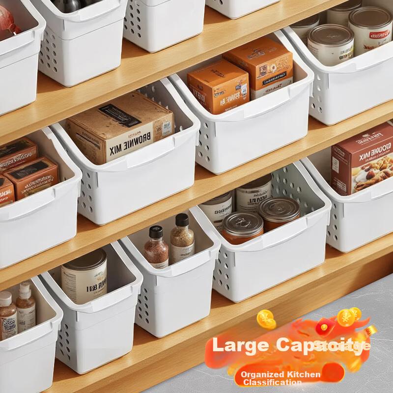 Jiabangshu Kitchen Storage Basket with Wheels Large Storage Box Spice Miscellaneous Cabinet Storage Box Under Sink Pull-Out Organizer Basket