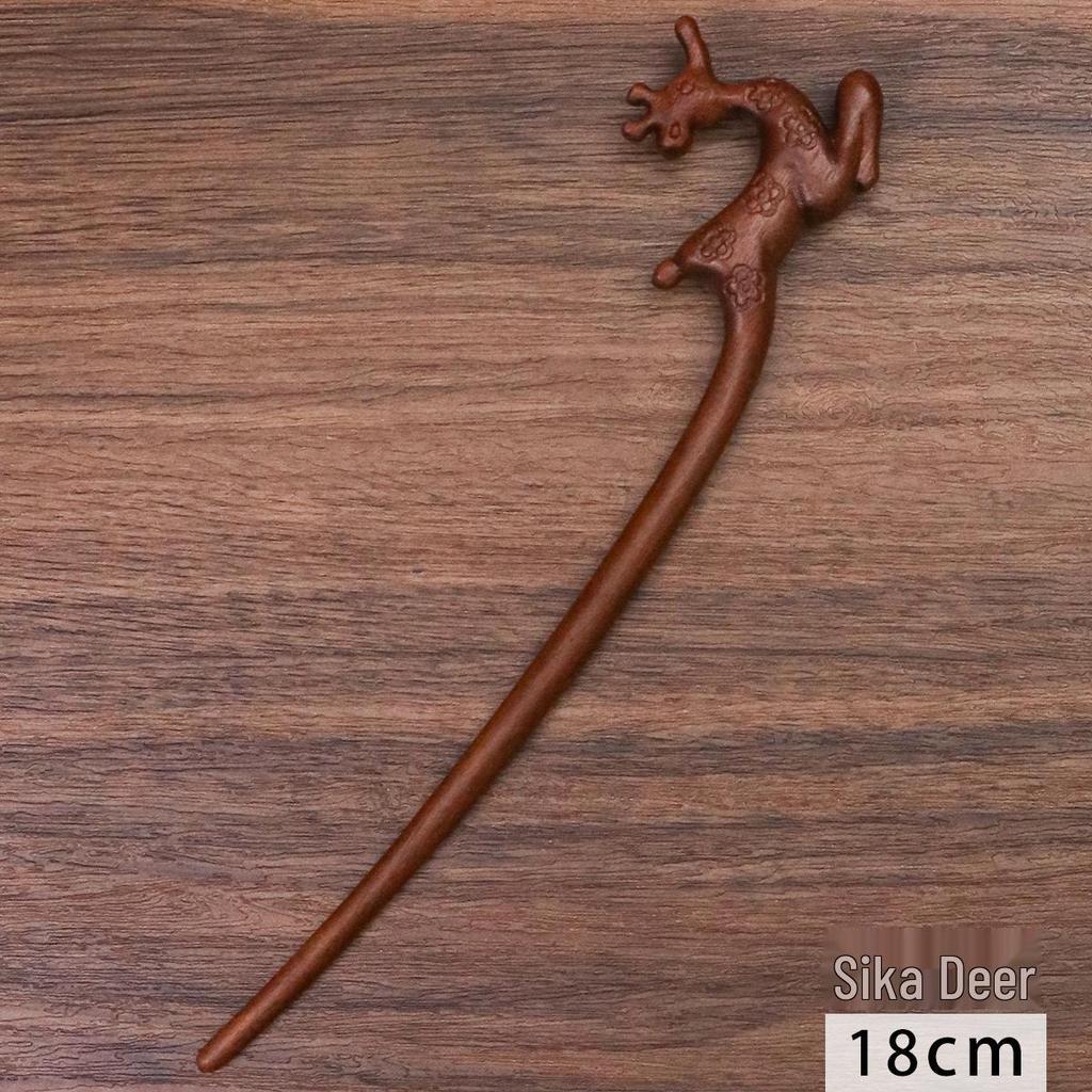 Sandalwood Handmade Animal Hairpin - Chinese Style, Portable & Curly Hair Design