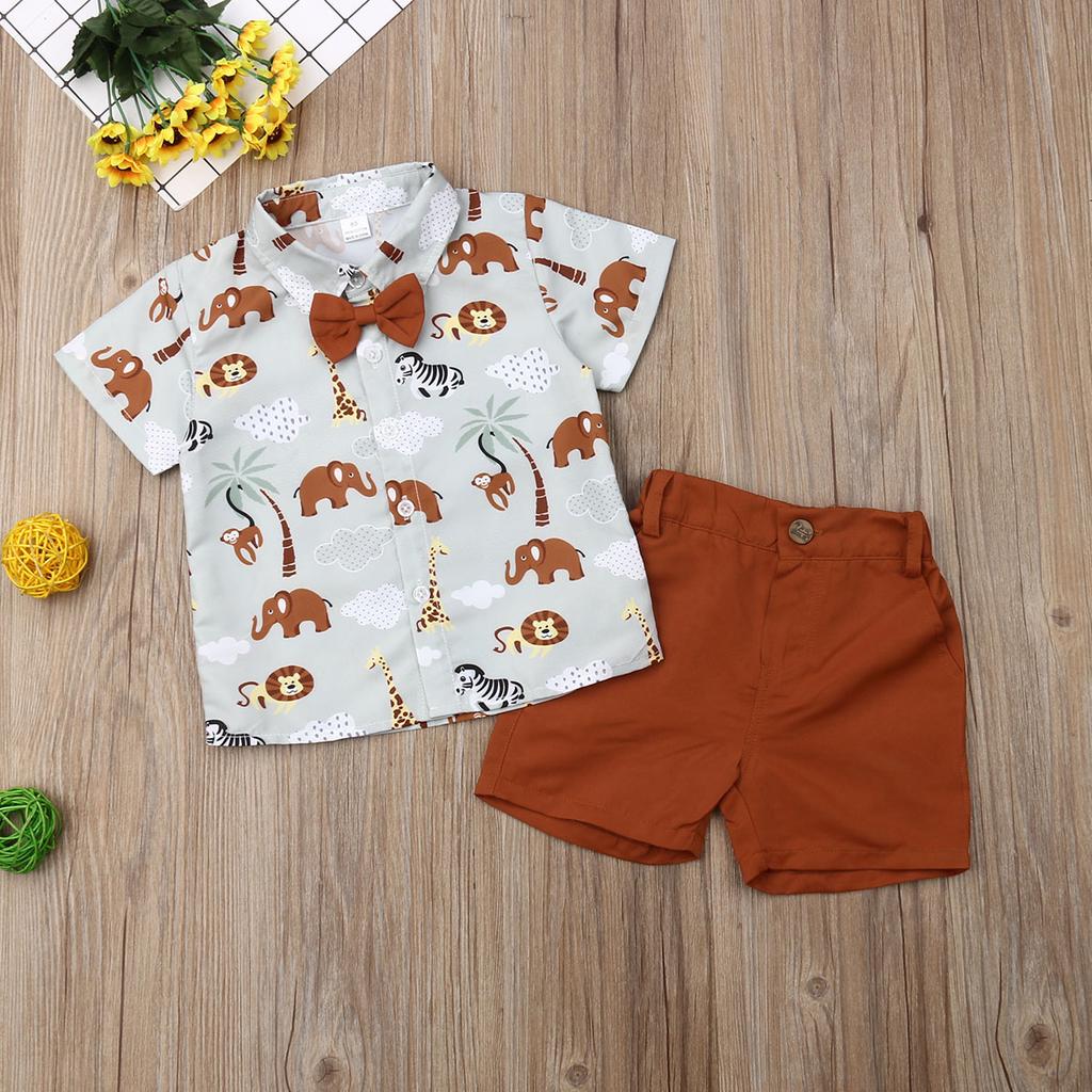 2pcs Kids Baby Boys Summer Clothing Gentleman Short Sleeve T shirt Tops+Shorts