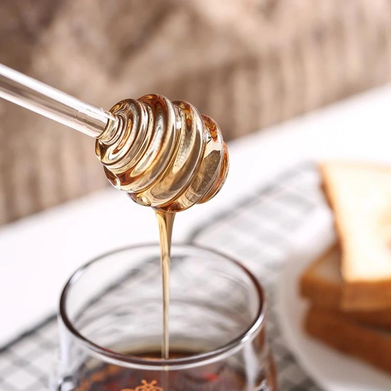 2023 New 1Pcs Honey Spoon Glass Honey Dipper Stick Syrup Dispenser Spoon Jar Stick Kitchen Accessories Server Honey For Honey