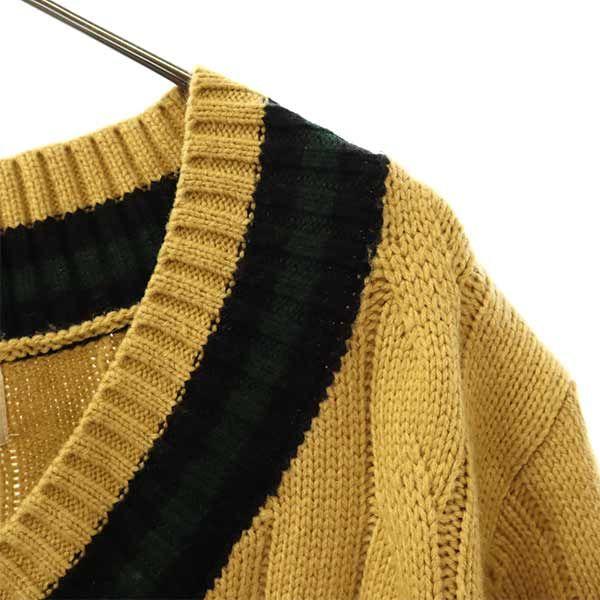 TEMPTATION Cable Long sleeve V neck knit L Brown sweater Men's Used