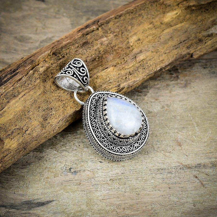 Rainbow Moonstone Gemstone 925 Sterling Silver Jewelry Pendant 1.69" M-198