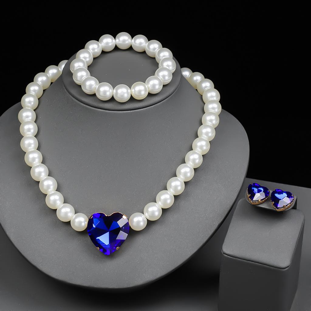Simple Style Love Earrings Bracelet Necklace A Set Of Pearl Wedding Accessories Jewelry