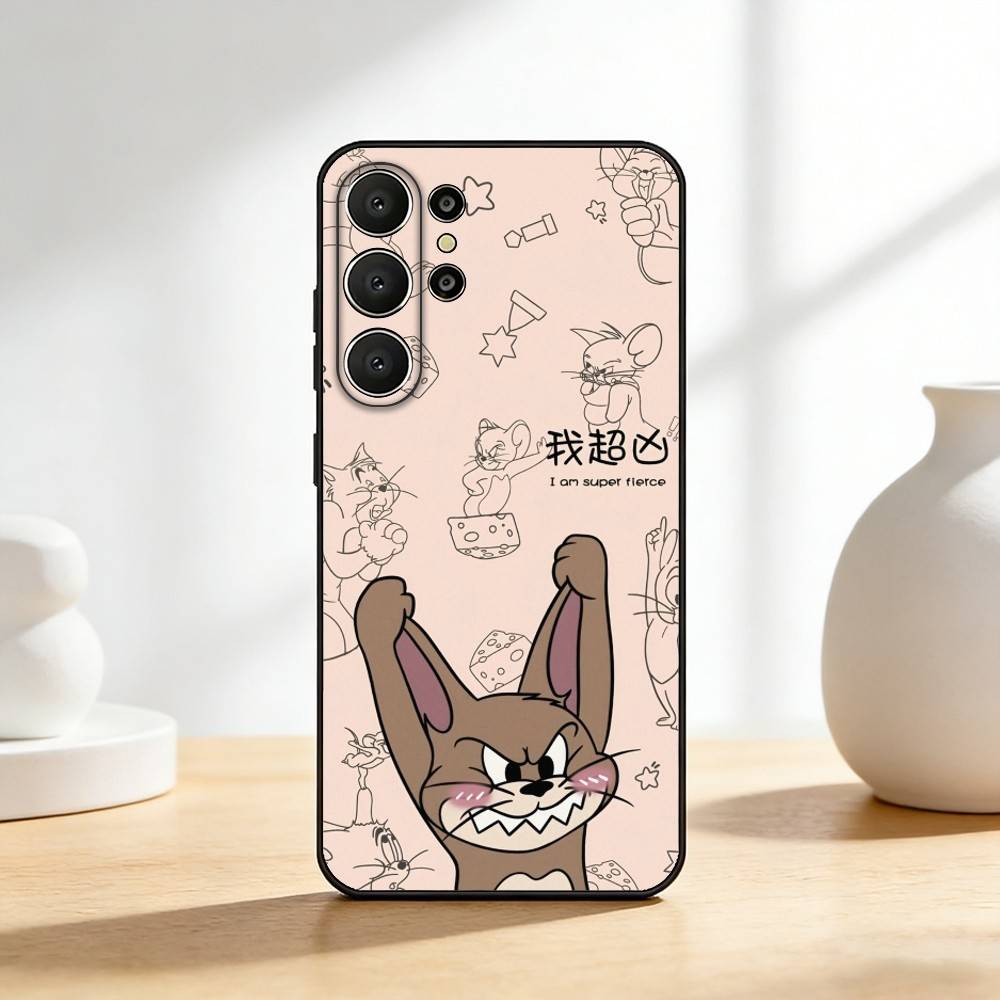 Funny T-TomS Cartoon JerryS Phone Case For Samsung S26,S25,24,23,22,30,21,10,9,Ultra,Plus,Lite,FE Soft Black Case