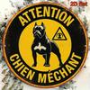 Vintage Beware Of Dog Retro French Caution Aluminum Round Wall Decor Porch Office Cafe