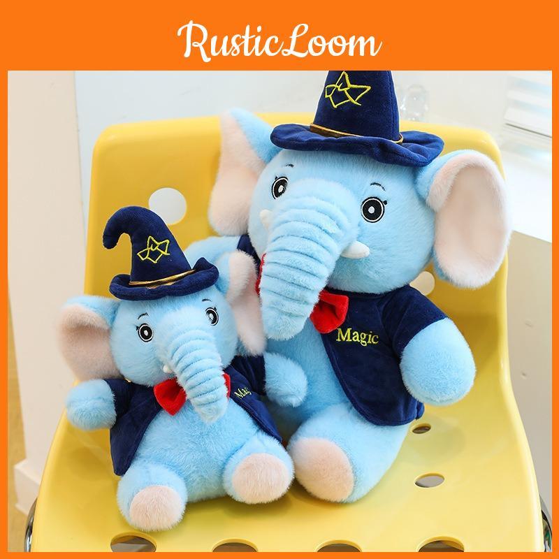 Plush Elephant Toy For Kids Soft Cartoon Sleeper Pillow With Wizard Hat And Bow Decor