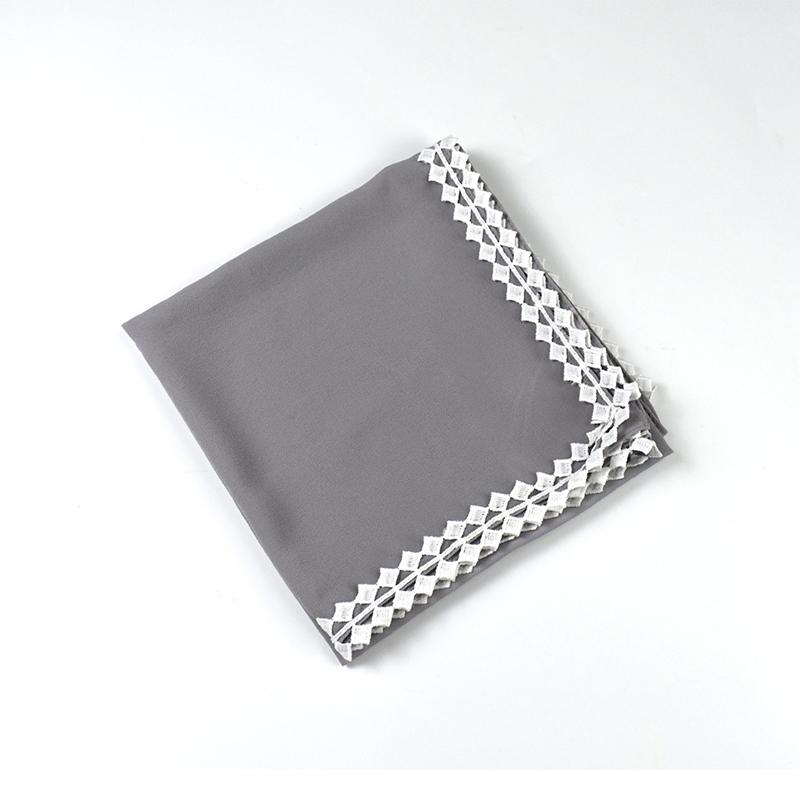 Muslim Chiffon Hijab Scarf for Women Lady Lace Trim Solid Square Head Wrap Shawl Female Jersey Hijabs Scarves Islamic Turban