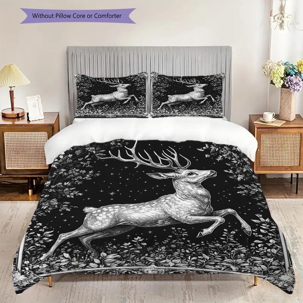 Deer Pattern Bedding Quilt Set Quilt Cover Pillowcase Home Decoration Birthday Gift (1 * Duvet Cover + 2 * Pillowcase, Without Core)