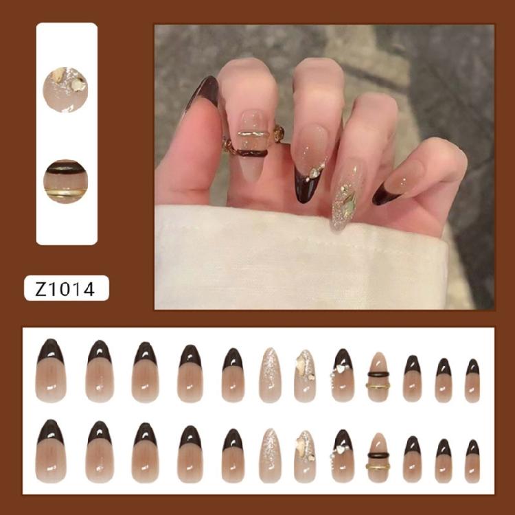 24 Pieces Fashionable PArtificial Nail Medium Almond Press On Nail French Tips Glossy False Nail Adding Charm for Women