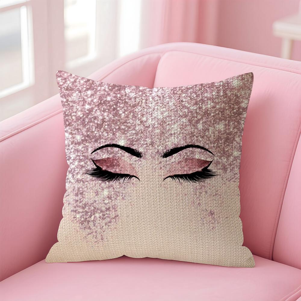 Makeup Eyelash INS Cushion Cover Natural Linen Pillow Case DoubleSided Print Decorative Sofa Pillowcase Home Decor Gift