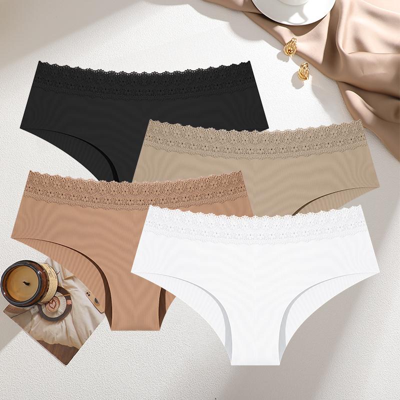 4Pcs/Set Sexy Hollow Lace Panties Girl Underwears Ladies Briefs Plus Size Panty Seamless Soft Female Panties Low Waist Lingeries
