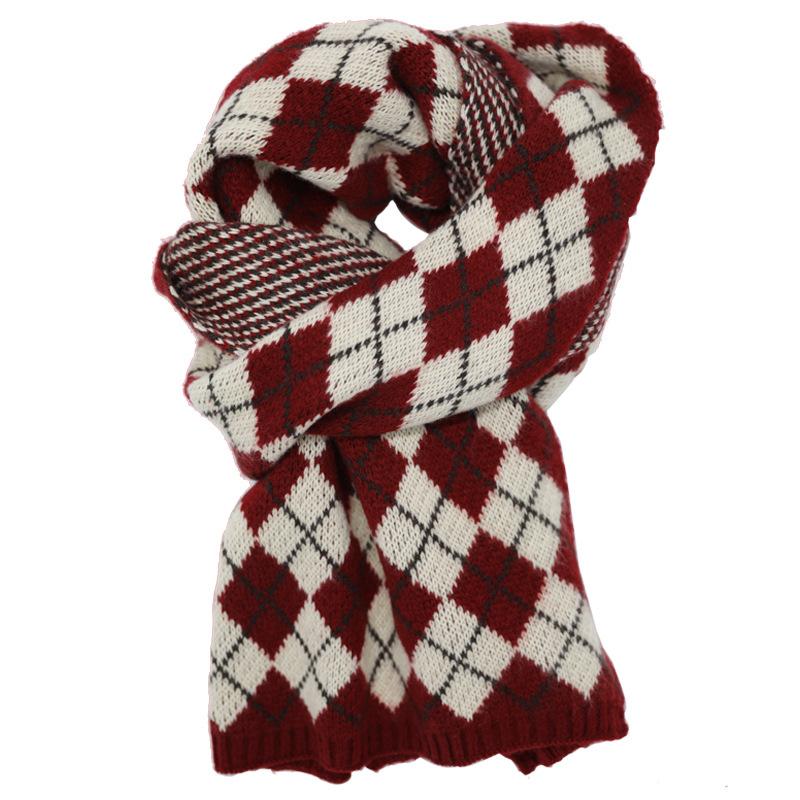 Knitted Plaid Scarf Female Autumn and Winter Versatile Student Cute Girl Warm Thickened Wool Scarf Male Tide