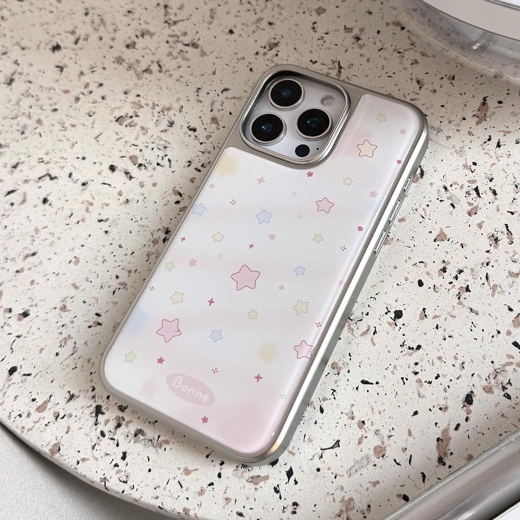 Kryt na telefon Drop Glue Růžový přechodový vzor Hvězdy Pokovený stříbrný okraj pro iPhone 17 16 15 14 13 12 11 Pro Max Plus