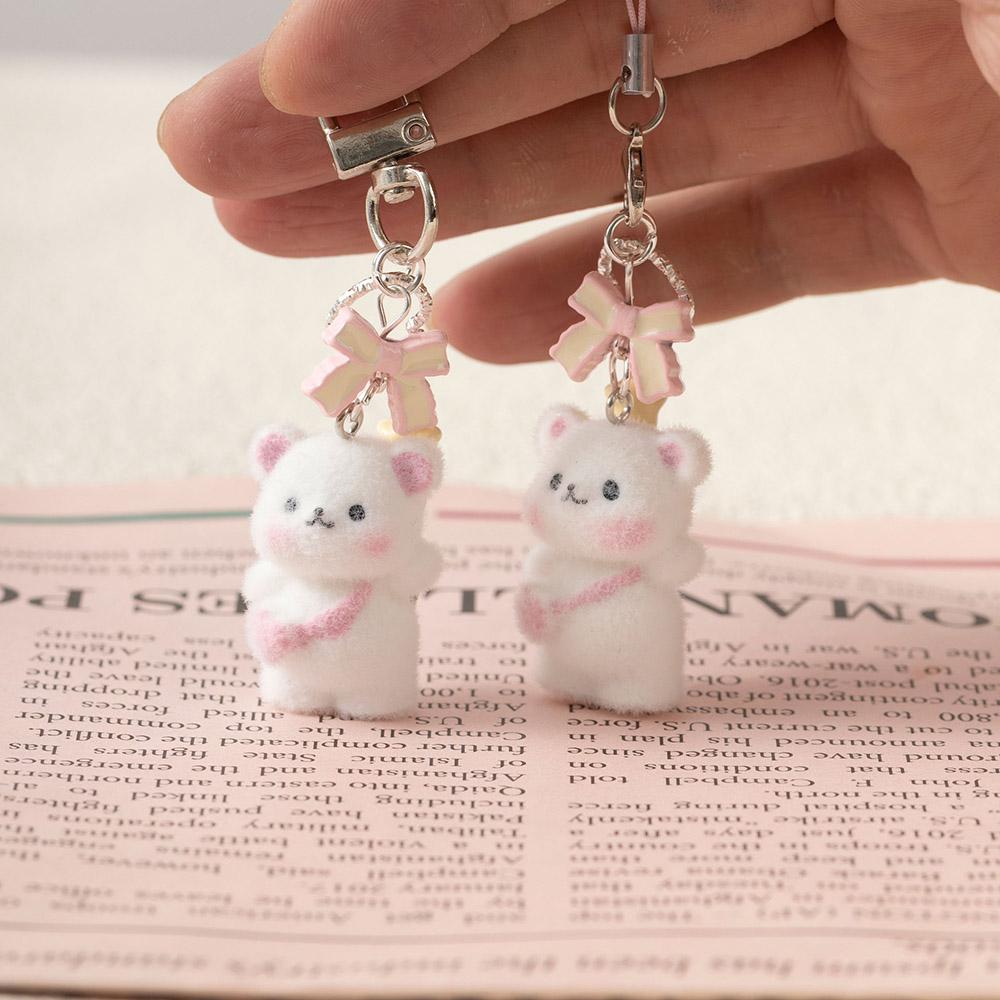 Cute Flocking Bowknot Little Bear Pendant Cartoon Design Bag Charm Backpack Hanging Piece Car Accessorie A656 Bag Charm