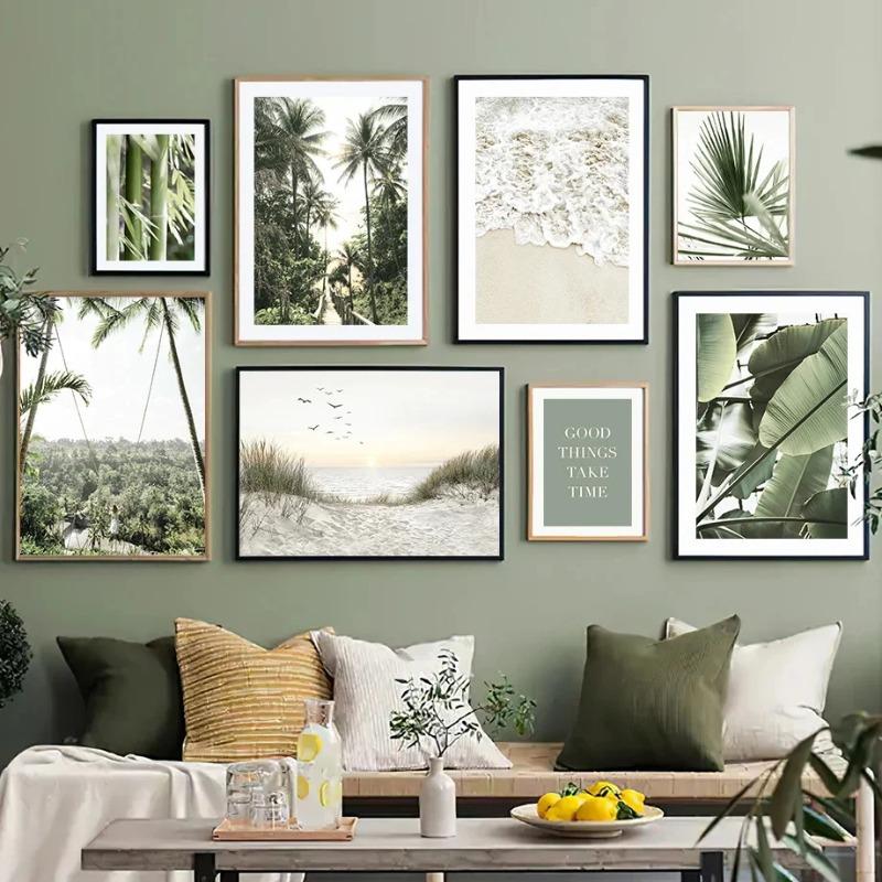 Simple Wall Art Nature Green Leaf Landscape Poster HD Oil Painting Posters Prints Home Bedroom Living Room Decorative Ideal Gift
