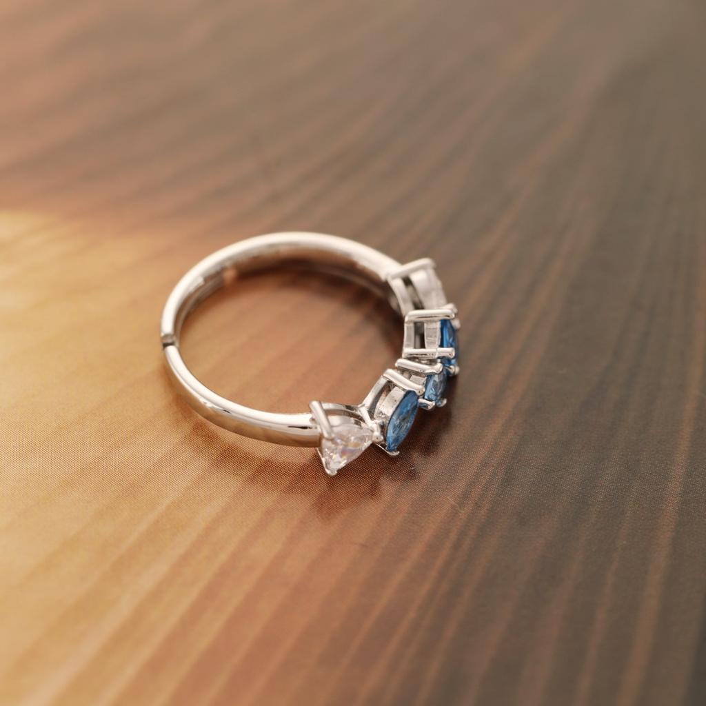 Elegant Platinum Plated Ring for Women, Blue Cubic Zirconia Adjustable Ring, Birthday Gift/daily Wear/Beach Vacation Ring