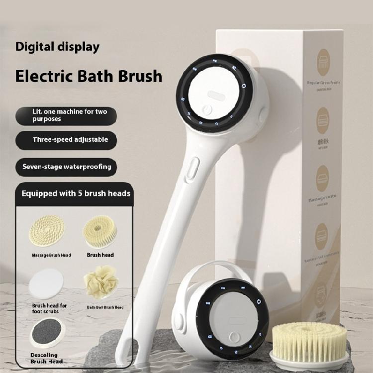 Body Scrubber 5MultiUse Brush Head IPX7 Waterproof Rechargeable Long Handle For Deep Pore Cleansing Relaxing Tool