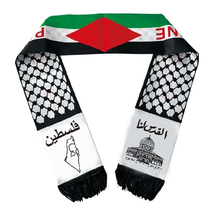 Vibrant Scarf with Palestine Flags Print Fringed Neck Scarf Palestinian Neckwrap