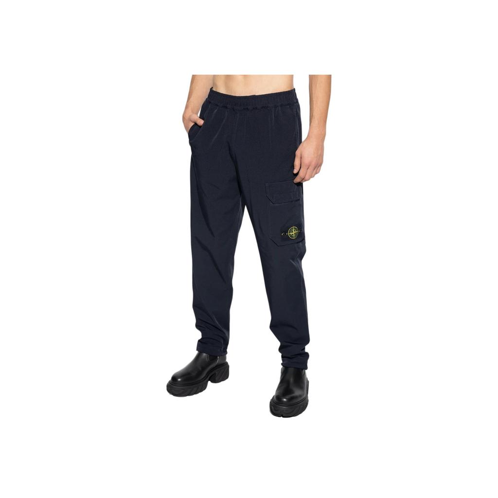 Stone Island Solid Color Elastic Waist Mid-Rise Slim Fit Straight Leg Casual Pants Men bottoms Black 791567053-V0020