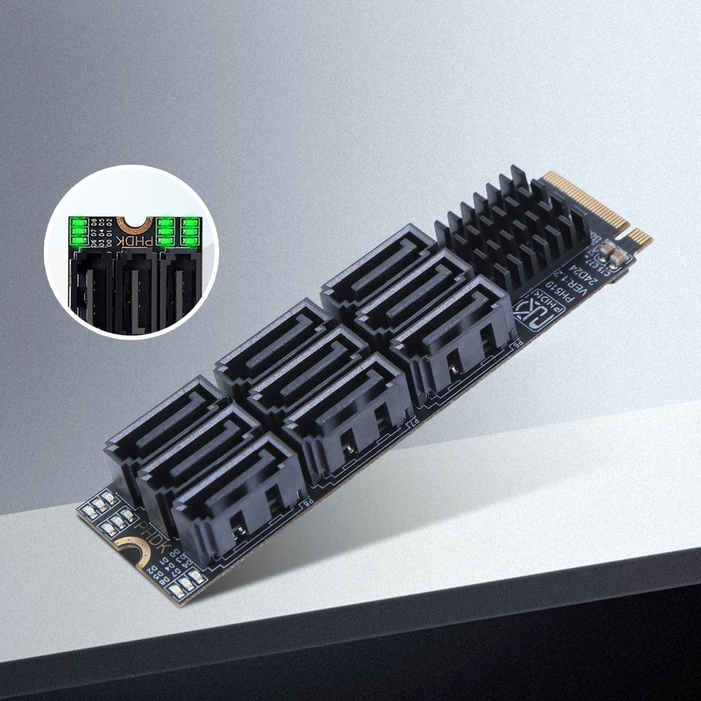 M.2 M KEY Nvme To 9 Ports SATA 3.0 Adapter 6Gbps M.2 NVME To SATA 3.0 Converter PCIE 3.0 X2 Hard Disk Capacity for Desktop