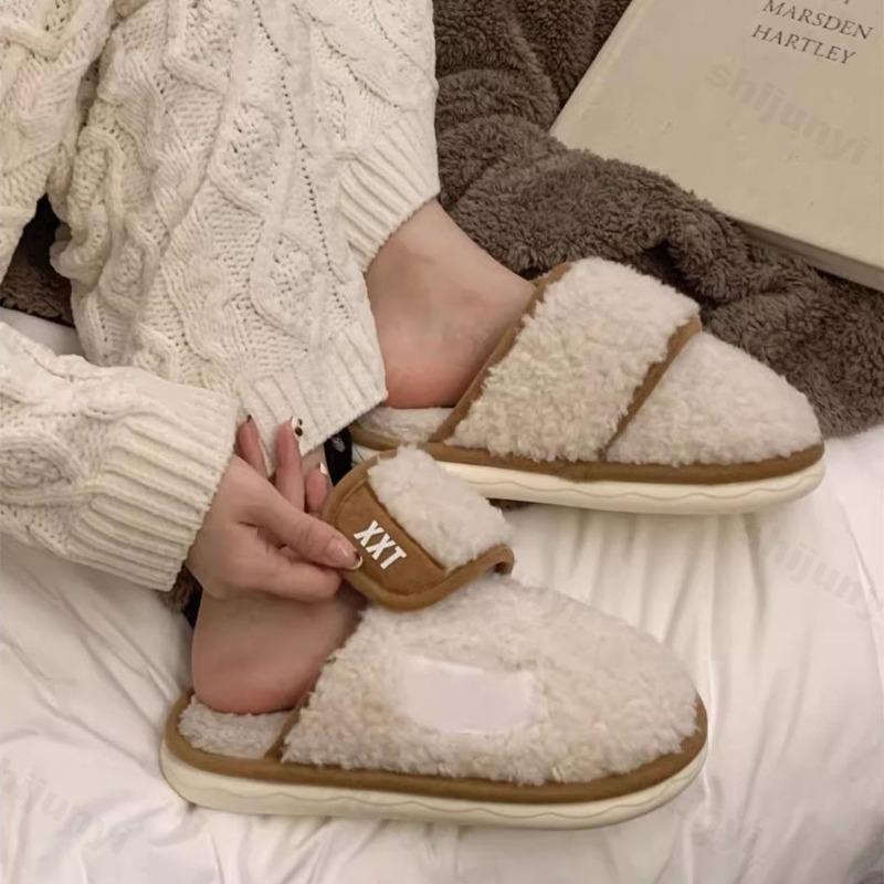 Women Vintage Cotton Slippers Autumn Winter Indoor Warm Non Slip Home Shoes Lightweight Comfortable Thicken Plush Shoes