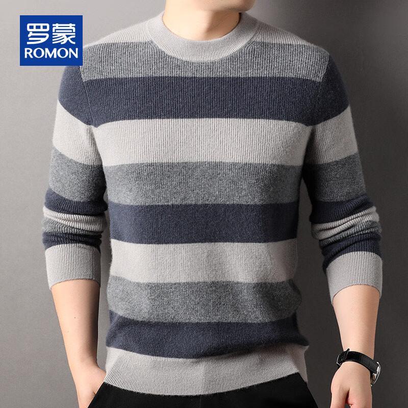 ROMON Men's 100% Pure Cashmere Thickened Round Neck Pullover Sweater