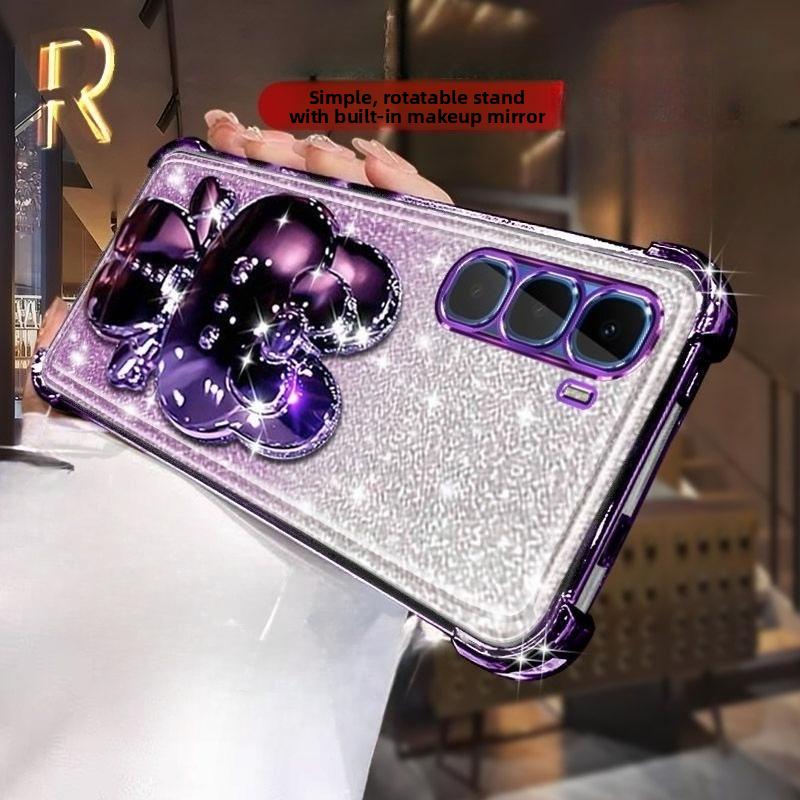 Glitter Mirror Rabbit Stand Phone Case for INFINIX HOT 70 60 50 40 Pro Plus 60I 50I 40I 4G 5G Four Corner Shockproof Soft Cover