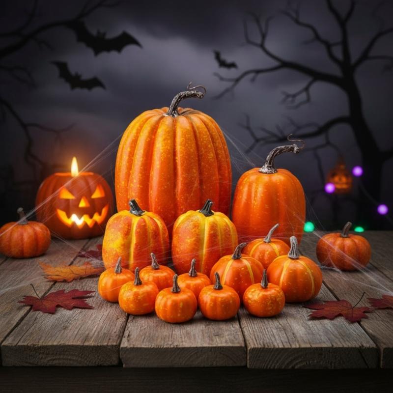 Halloween Artificial Pumpkins Set Of 14Pieces Durable User Friendly Materials For Tabletop Porch Decors