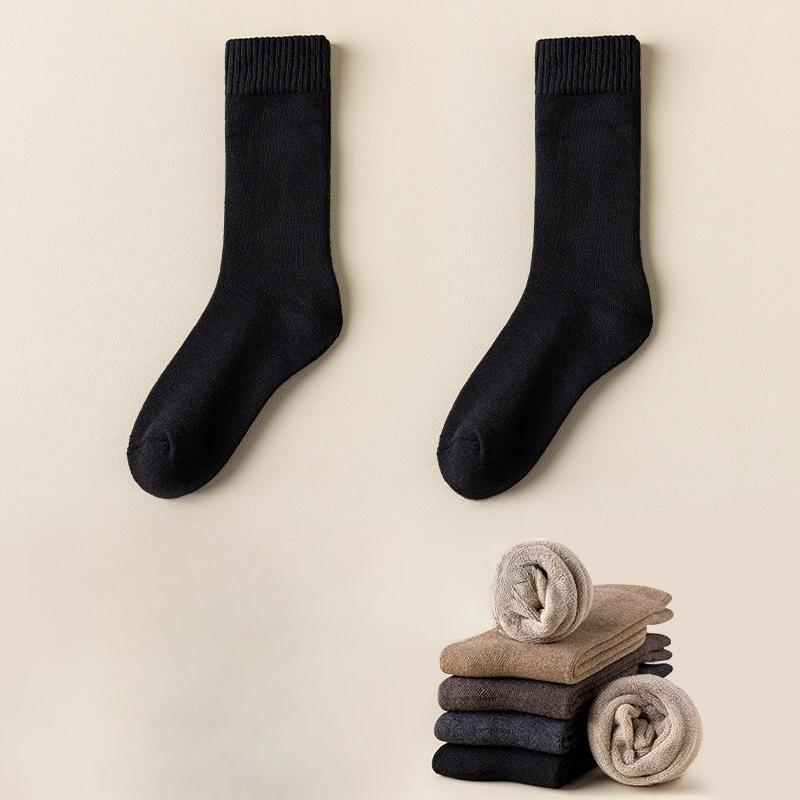 

Мужские осенне-зимние новые толстые носки-гольфы с плюшем, дезодорирующие, однотонные 1 pair чёрный