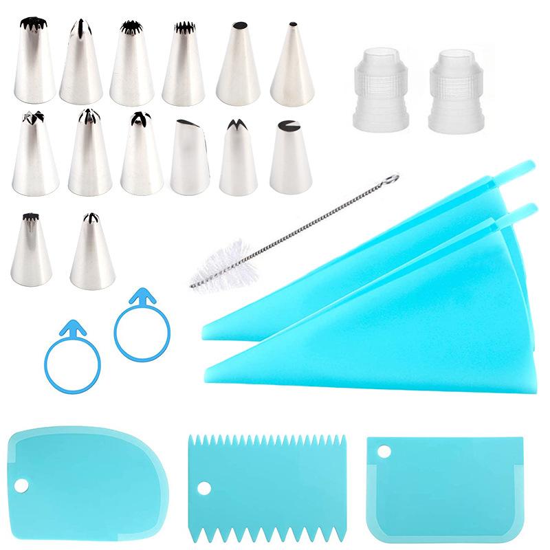 24Pc Set Pruple Blue Pink Silicone Bag Pastry Mold Lcing Piping Nozzle and Bakery Accessories Novelties Decoration Kitchen Tools