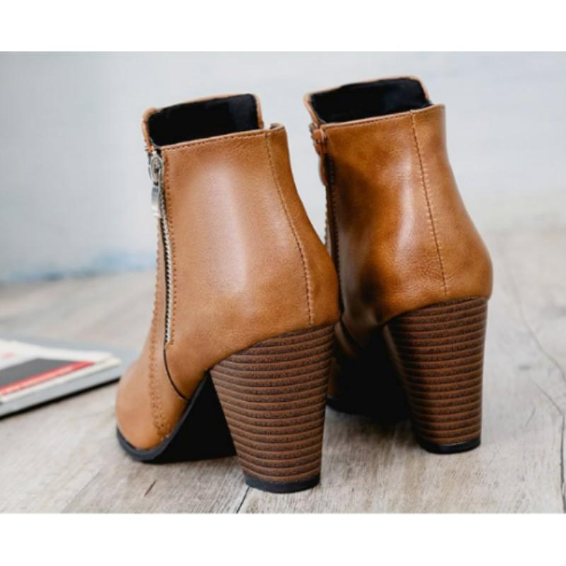 Women's Fall/Winter Vintage Chunky Heel Side-Zip Ankle Boots Solid-Color Pointed-Toe High-Heel Shoes