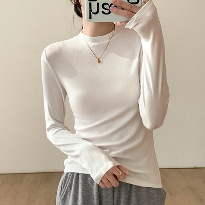 Bottoming Shirt Under Suit, Women's Autumn and Winter 2024 New Slim Long-sleeved White T-shirt Women's Small Stand-up Collar Top