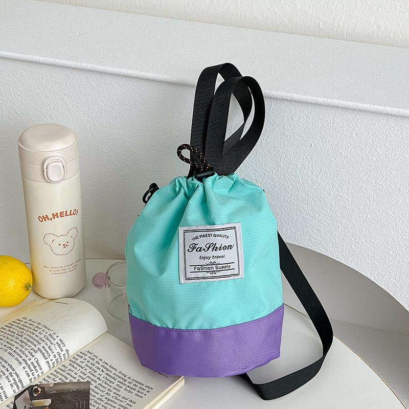 Trendy New Children s Bucket Bag Stylish Color Block Letter Design Large Capacity зелёный
