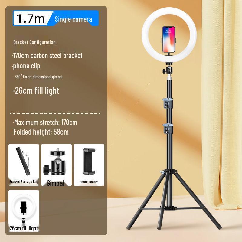 Dual Phone Live Streaming Stand with Multi-Camera Holder and Fill Light for Douyin